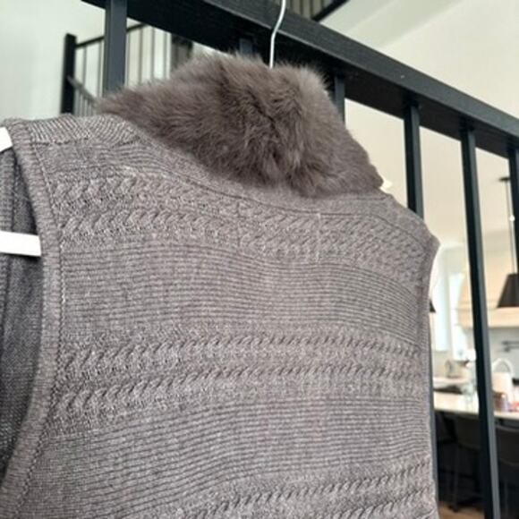 Patrizia Luca Milano Fur-Trim Vest Brown Rabbit Wool Blend M/L Cozy Boho Casua - Picture 4 of 7